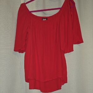 VENUS Crimson Off-the-Shoulder Flutter Sleeve Blouse